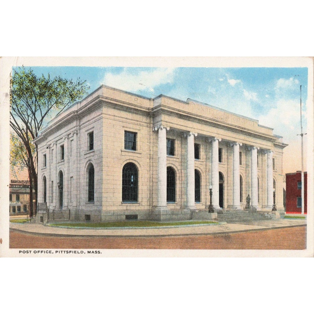 Vintage 1918 Post Office Pittsfield Massachusetts MA Postcard Neoclassical Arch - Picture 1 of 2
